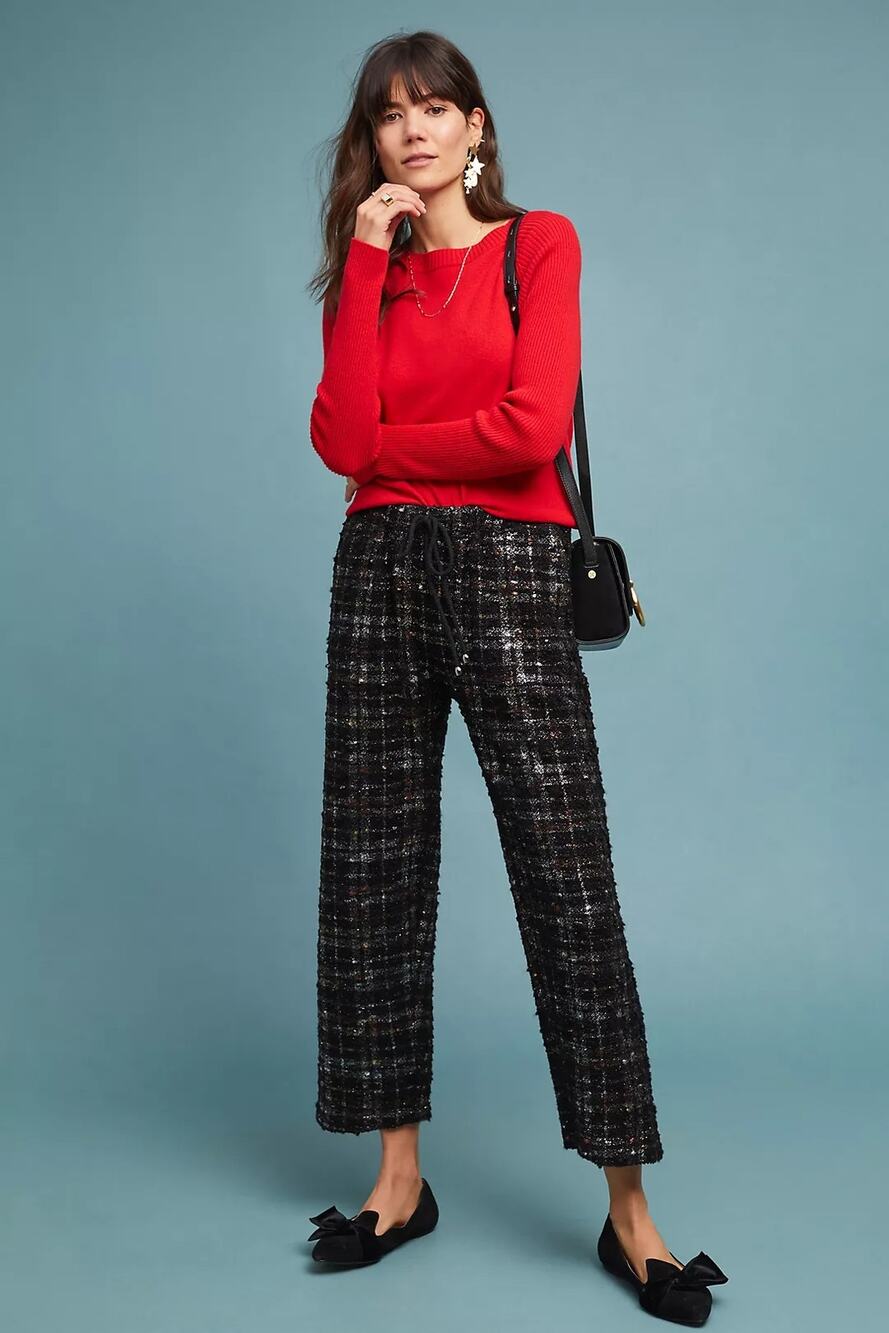 Anthropologie Black Tweed Cropped Wide-Leg Pants